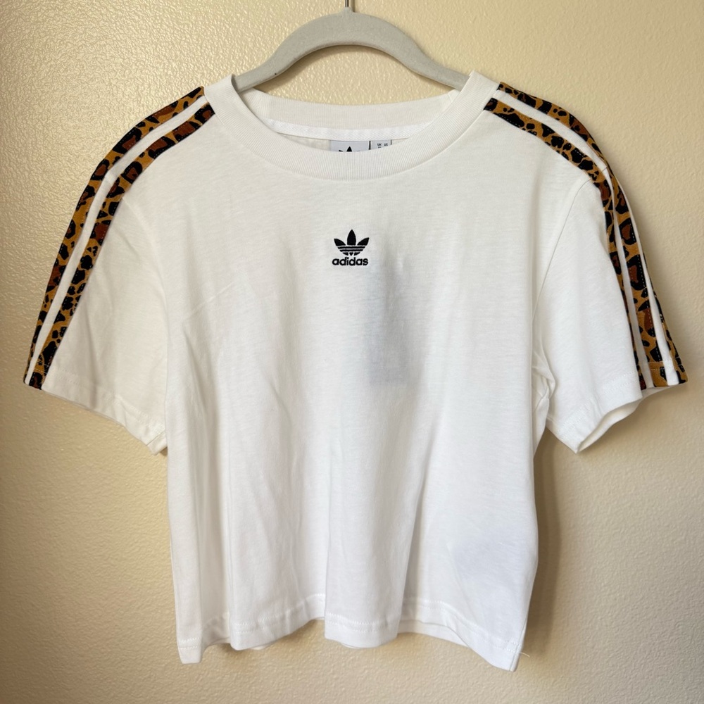 Adidas Cropped Leopard Stripe Tee